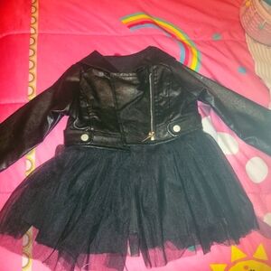 Black leather/tulle dress. 18 M.